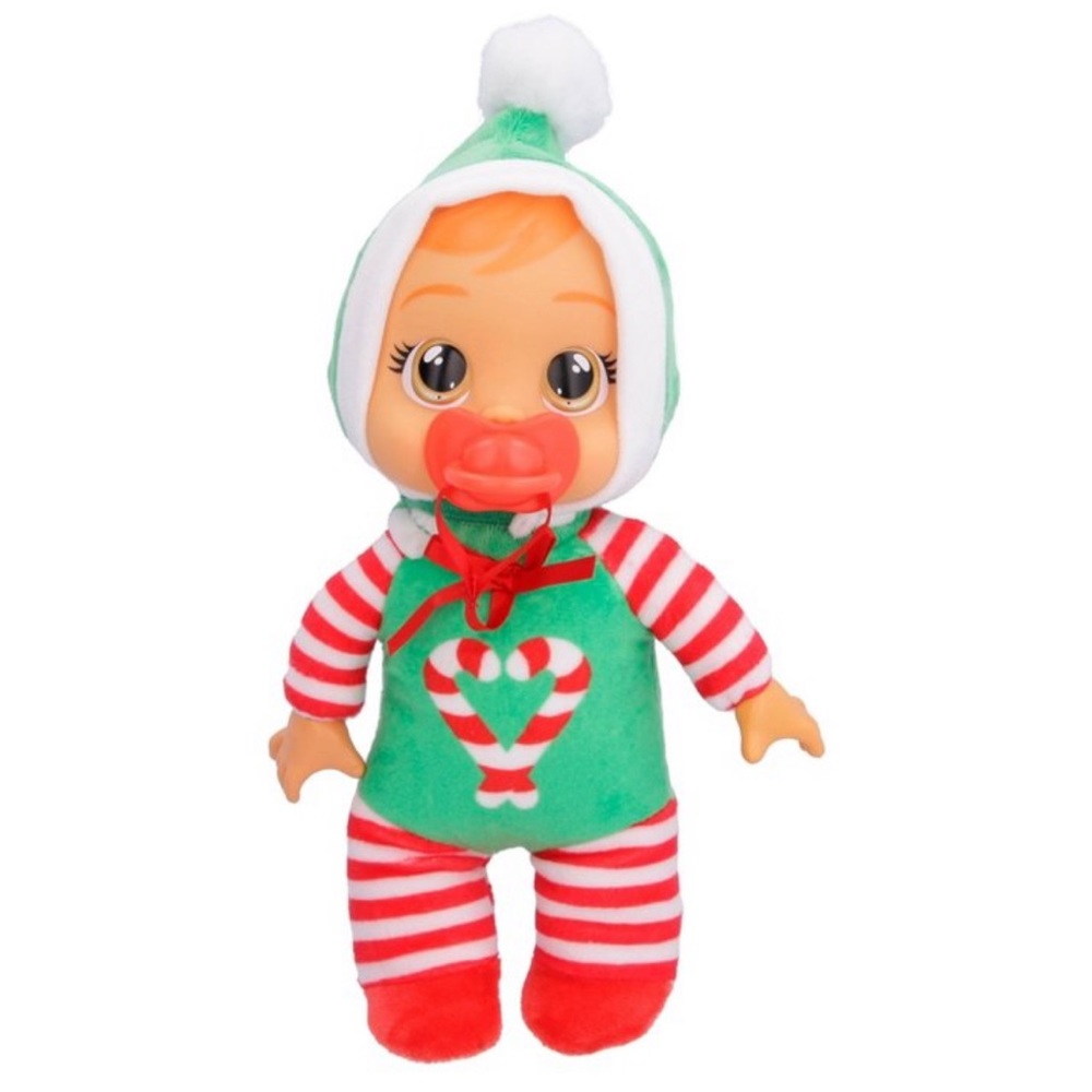 Cry Babies Tiny Cuddles Christmas Elfie Green and Red Elf Themed pajamas.